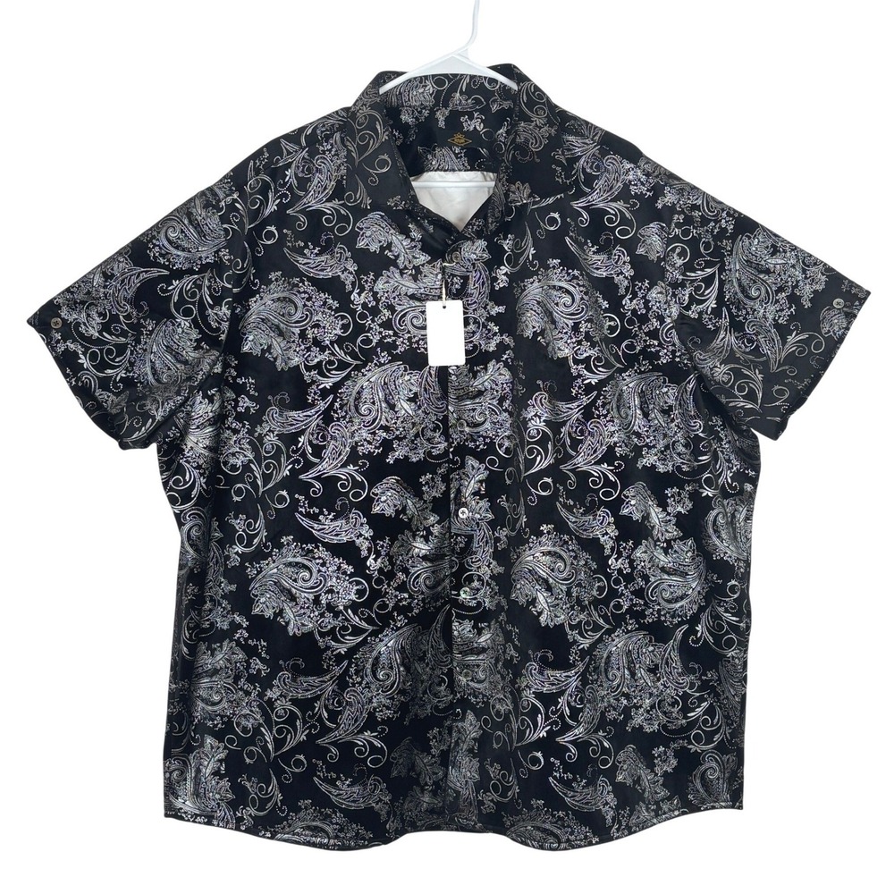 Scott Everett Shirt Mens 4XL Black Silver Metallic Paisley Velvet Button Down